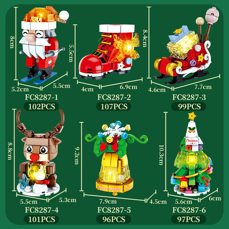 Square orange light Christmas tree elderly boots reindeer sled assembly model children's small particles assembled toy gift