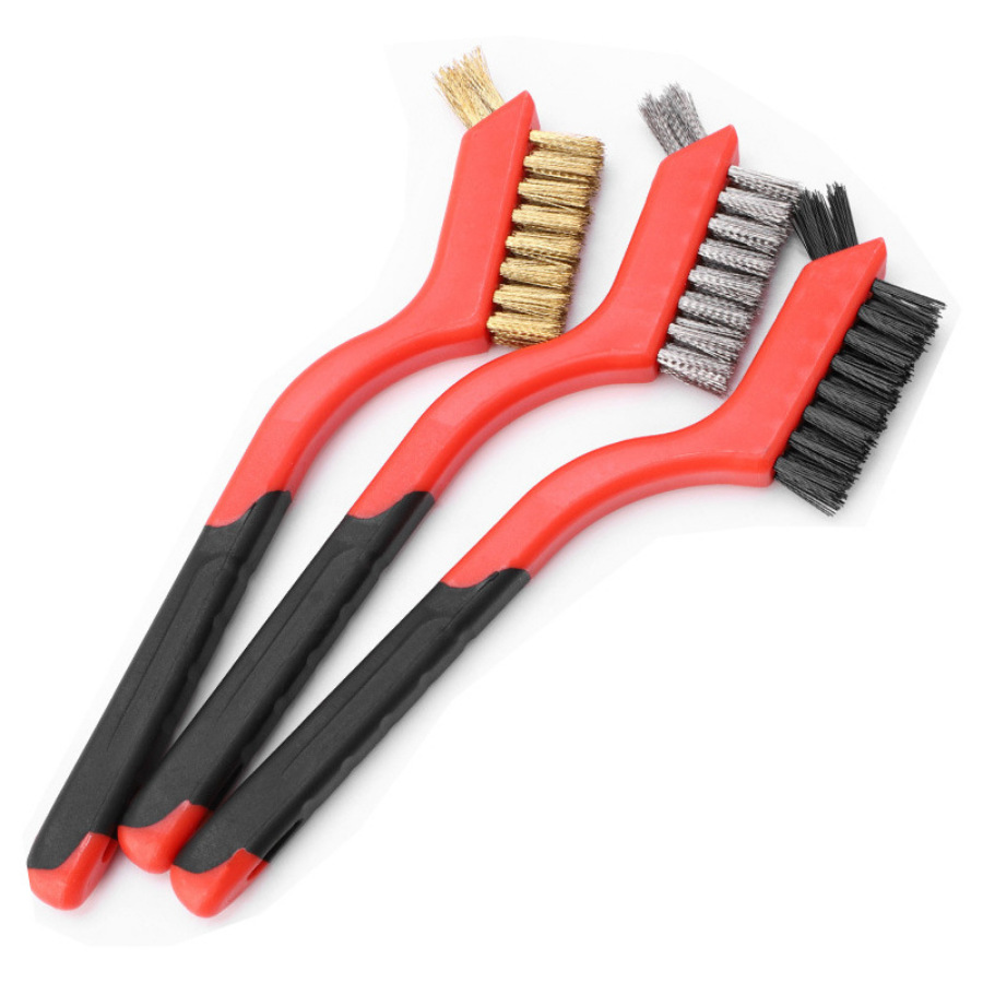 Double-headed three-piece set wire brush stainless steel wire brush copper wire brush gap Wenwan cleaning derusting nylon wire brush