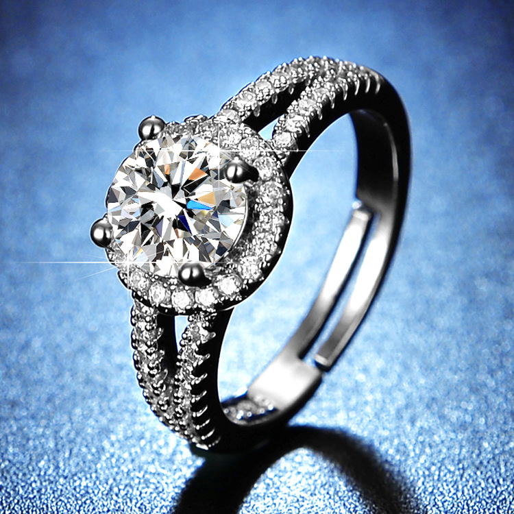 Simulation moissanite round bag 1 karat ring women's double-row drill nail pattern ring shaking voice fast hand Live supply wholesale