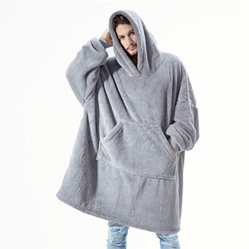 Cross-border Amazon Autumn and Winter Comfortable Loose Double-sided Fleece Hoodie Thickened Wearable Blanket Couple's New Home Clothes