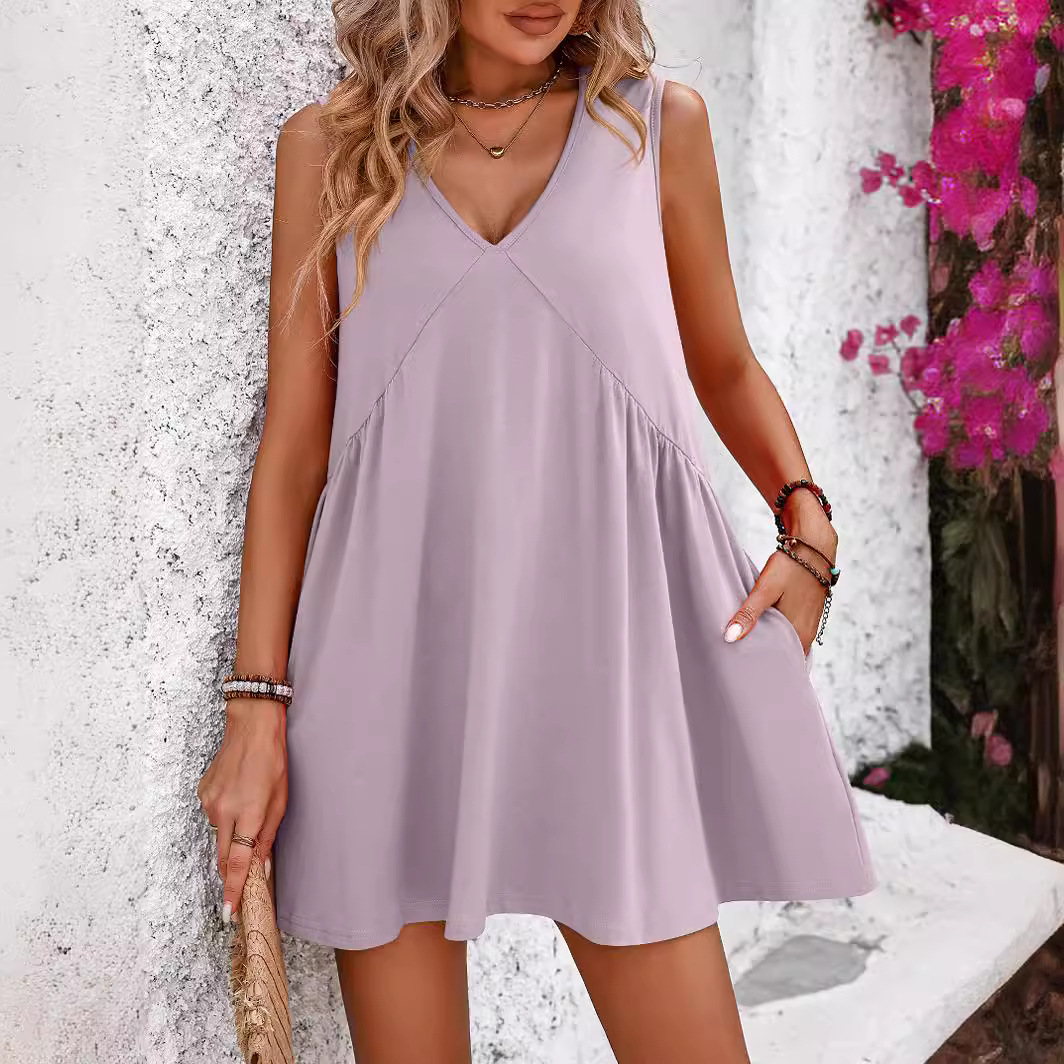 2024 Amazon New Women's Cross-border European and American Summer Casual V-neck Sleeveless Vest Loose dress