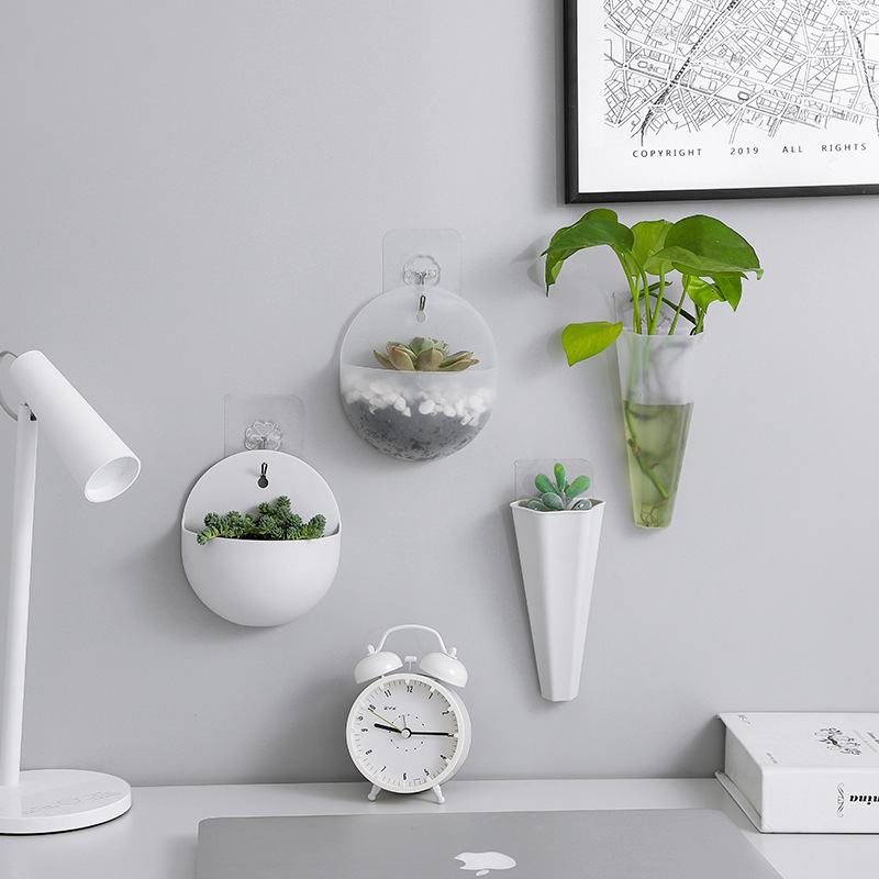 Wholesale Hook Plastic Lazy Green Flower Pot Wall Hanger Hydroponic Hanging Semi-circular Vase Wall Hanging
