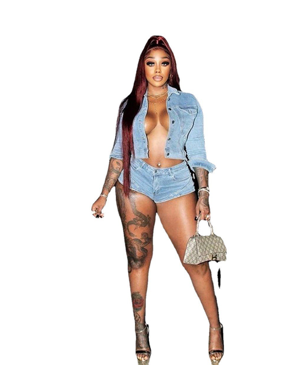 New Denim Casual Suit F88454 Spot European and American Amazon Hot Stretch Shorts Denim Suit