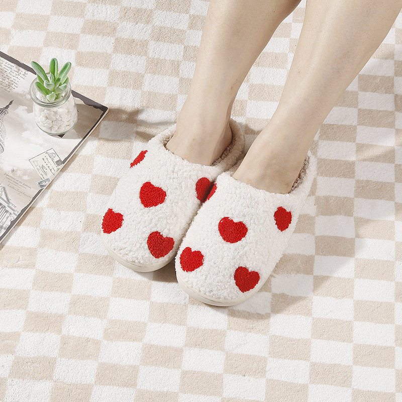 New home small love warm winter cotton slippers couple men and women thick bottom soft sole shoes thick non-slip cute