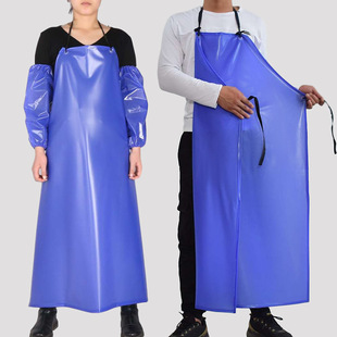 Blue PVC oil-proof wear-resistant soft leather apron aquatic slaughtering food kitchen enlarged thick waterproof apron wholesale