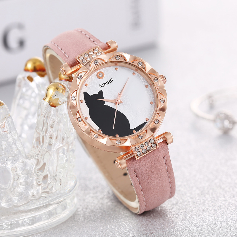 Amadi Brand Foreign Trade Cute Kitten Student Women Fashion Belt Quartz Women's Watch Bracelet Set Watch