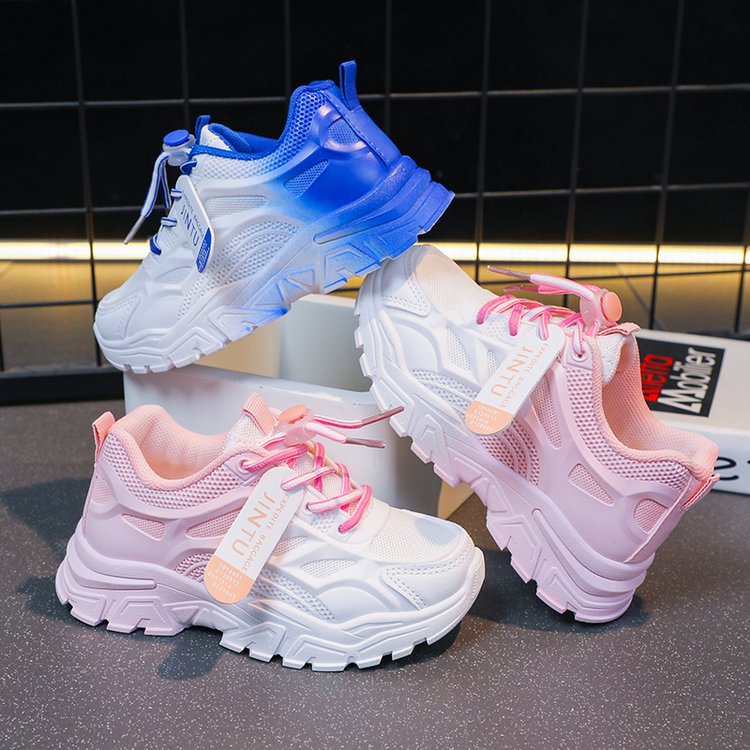 Girls Sports Shoes Breathable 2023 Summer New Korean Style Children's Net Shoes White Shoes Female Students Running Shoes Soft Sole