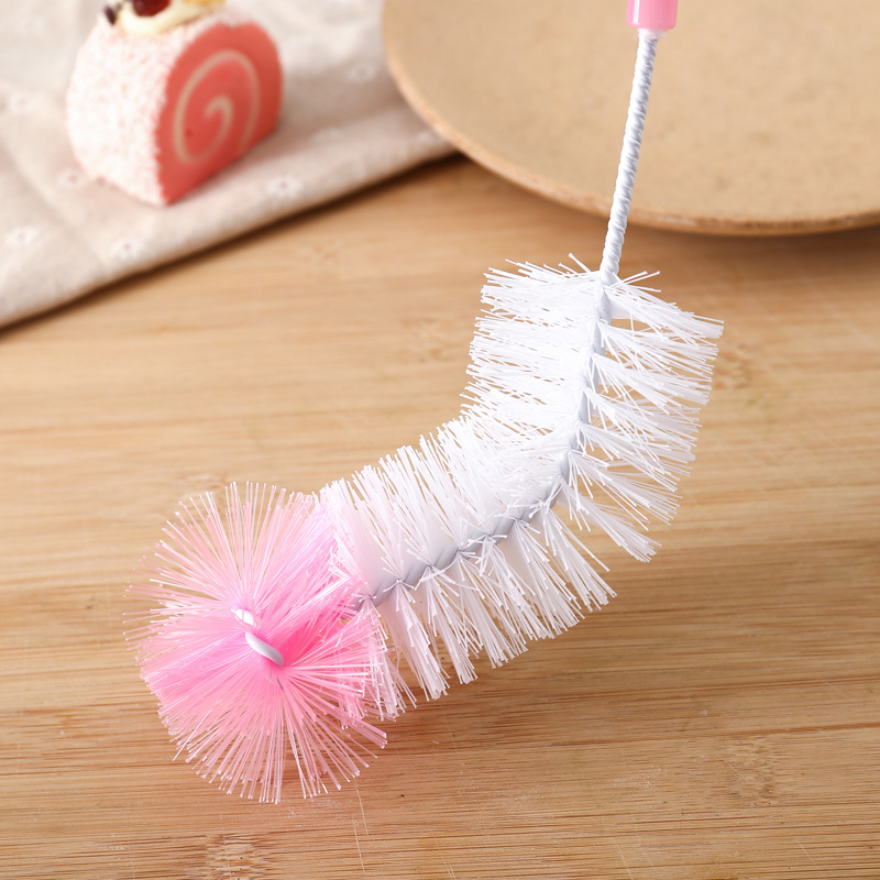 Color round head bendable long handle Cup brush decontamination bottle brush stainless steel handle Cup brush wholesale manufacturers
