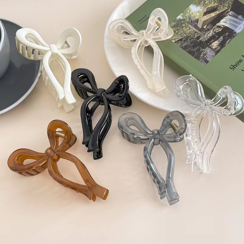 South Korea New elegant transparent small fresh jelly texture acrylic hairpin lady style bow plate hair grip_voghion.com