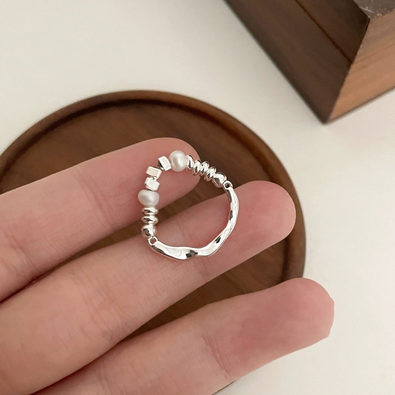 Irregular broken silver pearl ring for women, light luxury niche design, high-end index finger ring, fashionable and personalized ring trend