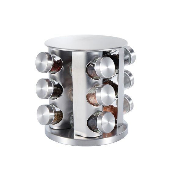 Cross-Border Popular 360 Rotating Spice Rack Square Spice Bottle Round Spice Jar Stainless Steel Spice Rack Set