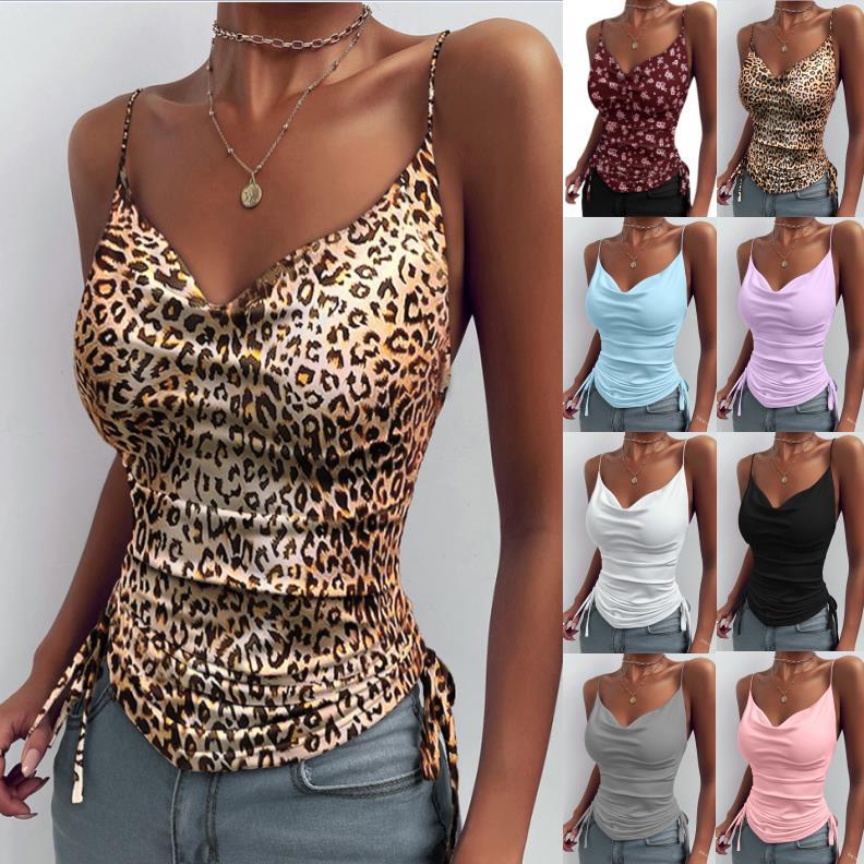 2023 new European and American style inner suspender top solid color deep V-neck suspender tight drawstring casual vest for women
