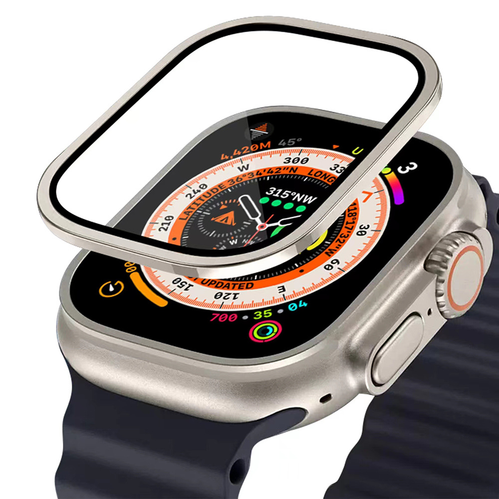 For Apple watch ultra watch Titanium Alloy Frame Tempered Film 49mm Anti-fall Protective Film