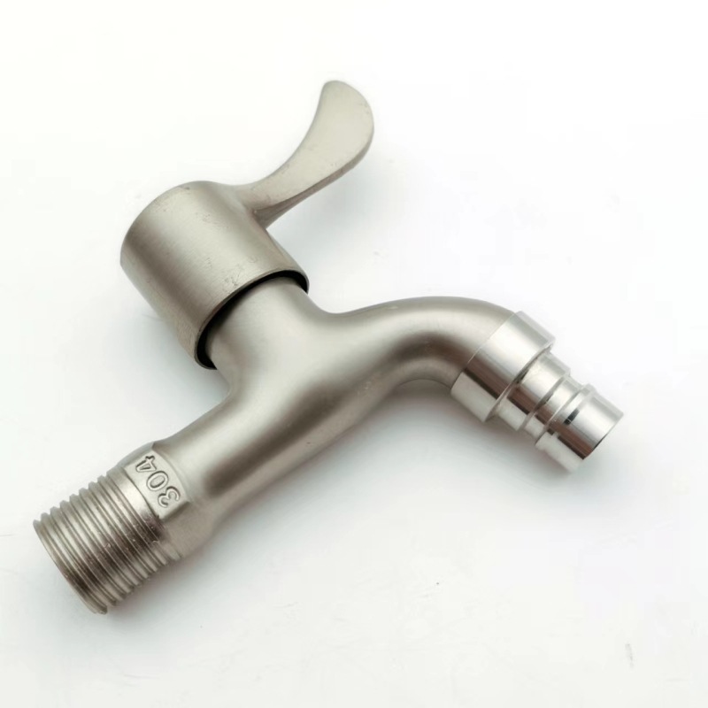Imitation 304 stainless steel wire drawing washing machine faucet 1/2 quick opening 4 points balcony wall water nozzle faucet