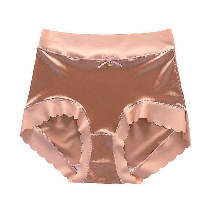 Summer ice silk seamless satin women's underwear hip lifting belly contracting mulberry silk crotch cool skin-friendly mid-high waist briefs