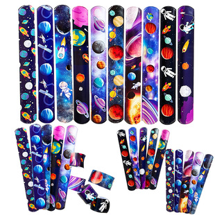Factory production PVC space theme racket ring bracelet Starry Sky snap ring party decoration wrist strap