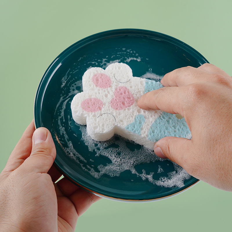 Compressed Wood Pulp Sponge Wipe Cartoon Washing Bowl Wipe Kitchen Cleaning Sponge Pieces Absorbent Oil-free Sponge Magic Wipe