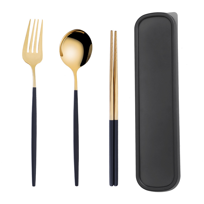 Stainless Steel Tableware Set Set Portuguese Fork Spoon Chopsticks Set Three-piece Set Student Portable Tableware Set