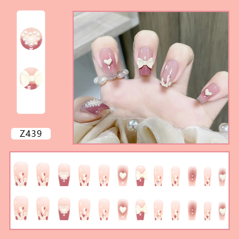 Sweet and Gentle White Sweet Girl Nail Art Nail Patch Finished Advanced Sense Fake Nail Removable Wearable Nail