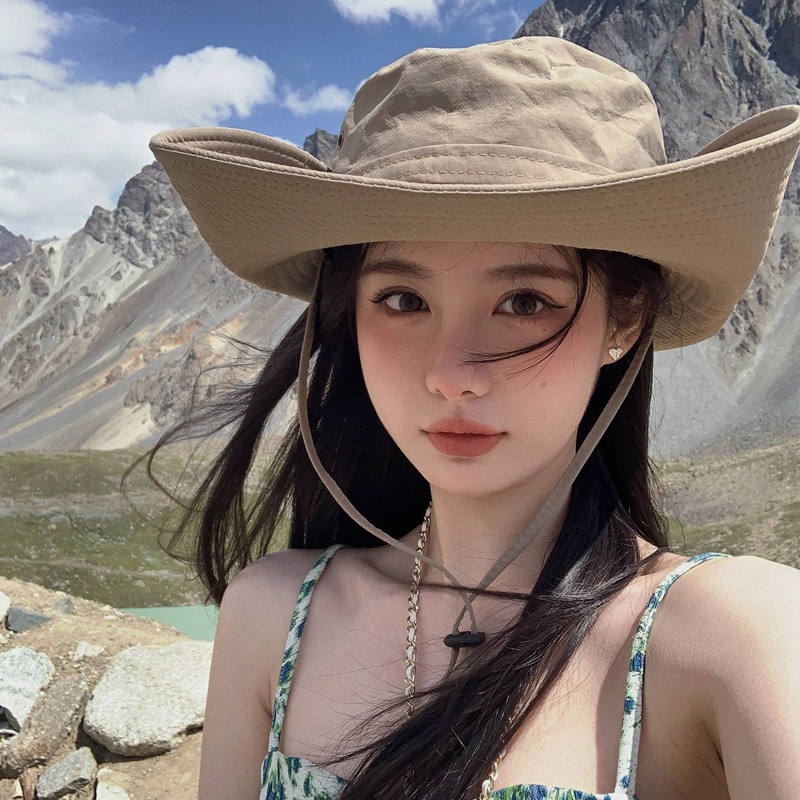 Western Cowboy Hat Children's Summer Big Eave Japanese Outdoor Fisherman Hat Travel Mountaineering Sunscreen Men's Seaside Sunshade