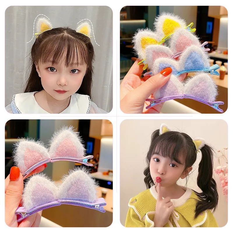 甘いかわいい猫耳ヘアクリップ愛らしい子供ふわふわ前髪プリンセスクラス子供の小さなギフト|undefined