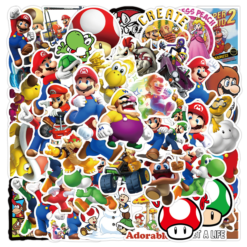 200 Super Mario Mario Cartoon Hand Account Stickers Decorative Phone Shell Scooter Waterproof Stickers Wholesale