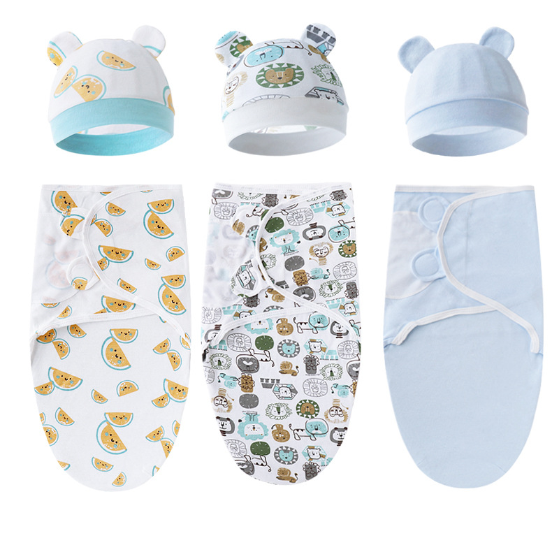 European and American Newborn Blanket Hat Hair Band Set Baby Anti-startle Wrap Towel Baby Knitted Blanket Swaddling Towel