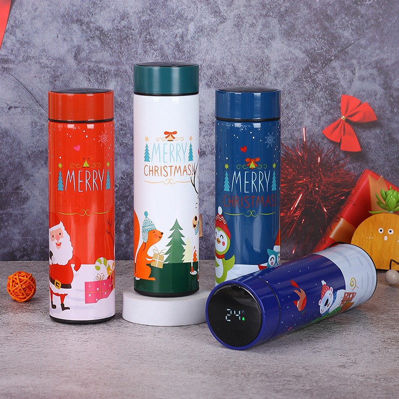 New Christmas pattern 304 stainless steel intelligent thermos cup LED intelligent temperature display touch car straight gift Cup