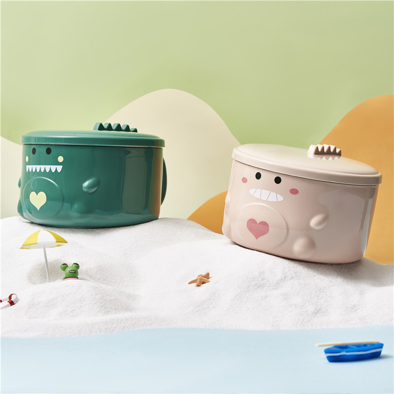 New Dinosaur Stainless Steel 304 Instant Noodle Bowl Cute Student Large Capacity Double Layer Anti-scalding Portable Lunch Box with Lid