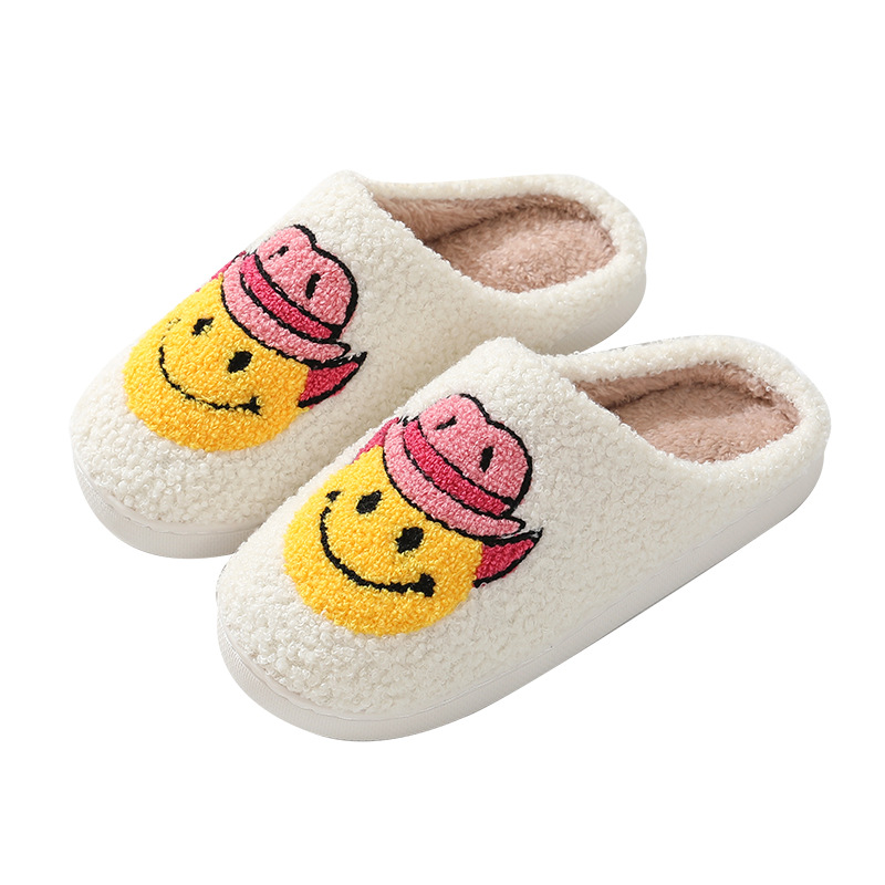 New Comfortable Home Cute Cartoon Smiley Winter Cotton Slippers for Men and Women Couple Warm Indoor Cotton Slippers Wholesale