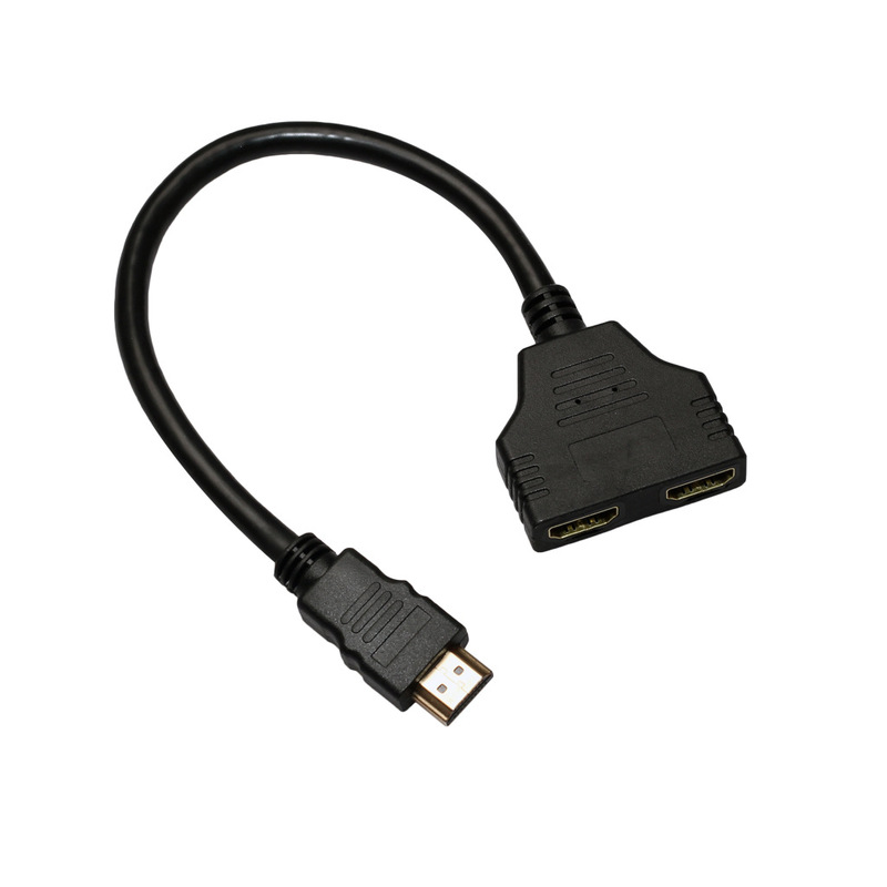 黒のフラット ダブル HDMI スプリッター ケーブル 0.3 メートルのデジタル コンピューター/コンピューター ケーブル|undefined