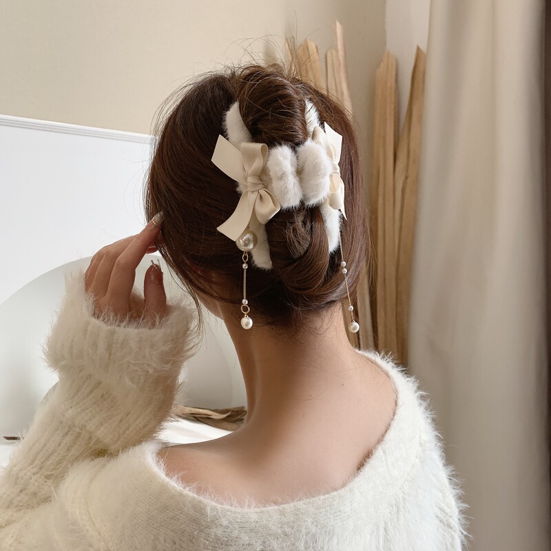 秋/冬ふわふわヘアアクセサリートレンディなヘア爪クリップ女性のための後頭部サメクリップファッショナブルなヘアピン|undefined