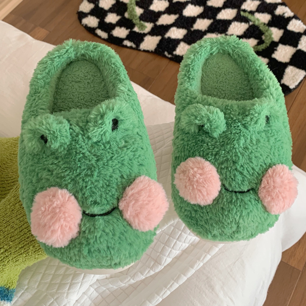 Cute Cartoon Little Frog Baotou Cotton Slippers Winter Casual Home Bedroom Warm Moon Soft Slippers for Women