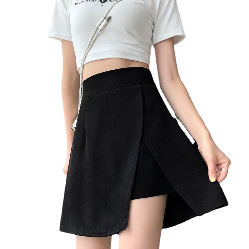 Skirt Chubby Pleated Summer Women's A- line Skirt Slimming Slight Chubby Split Skirt 2023 High Waist Large Size Black Hip