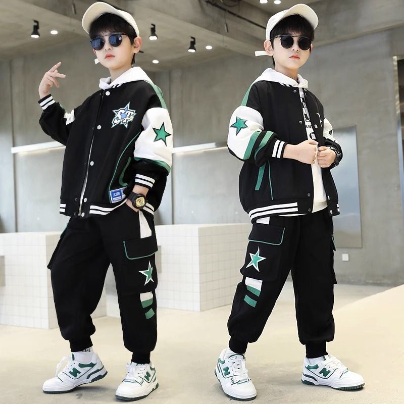 Boys' autumn clothing suit Internet celebrity baseball jacket sports children's clothing 2024 new boy's western style medium and large children's fashion