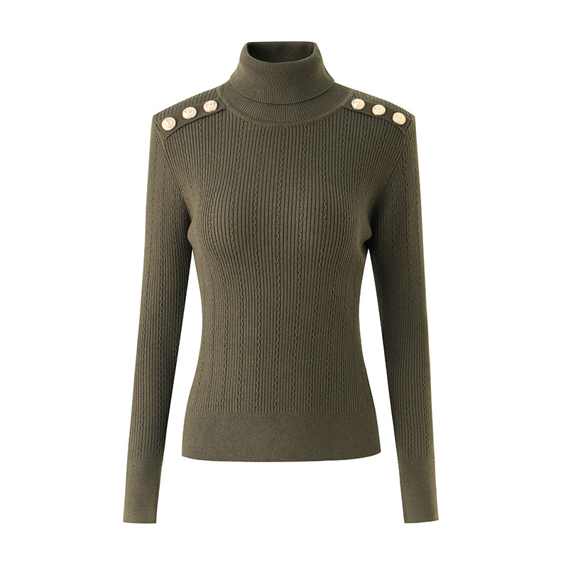 Temperament Commuter Pullover Black Long Sleeve European and American Knitted Turtleneck Sweater Wool Blend Slim Fit Top Cross Border Spot_voghion.com