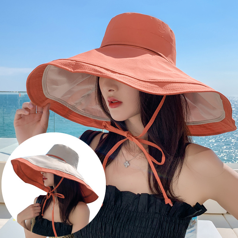 2022 Summer New Hats Women's Seaside Vacation Sunscreen Hat with Large Eaves Double-sided Windproof Sun Hat with Large Edge