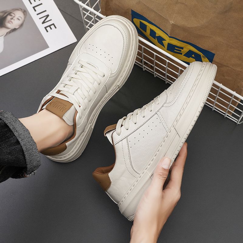Small White Men's Shoes 2024 New Summer Breathable Fashionable All-match Men's Casual Leather Shoes Men's White Shoes Sports Sneakers