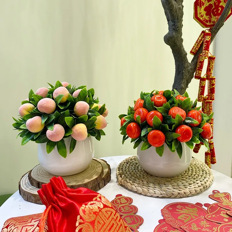 發財果春節裝飾過年喜慶擺件仿真花客廳擺設餐桌茶几花藝假花冬青