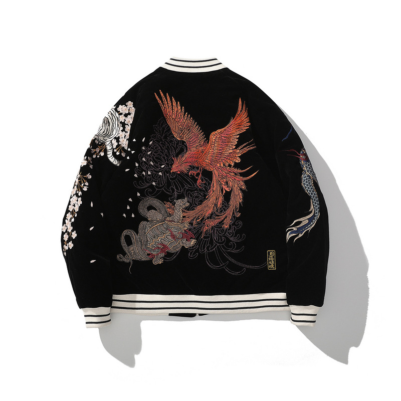 Yokosuka Heavy Industry Embroidered Men's Cotton-padded Clothes Four Beasts Dragon Vermilion Bird Embroidered Cotton-padded Jacket Distinctive Chinese Style Vintage