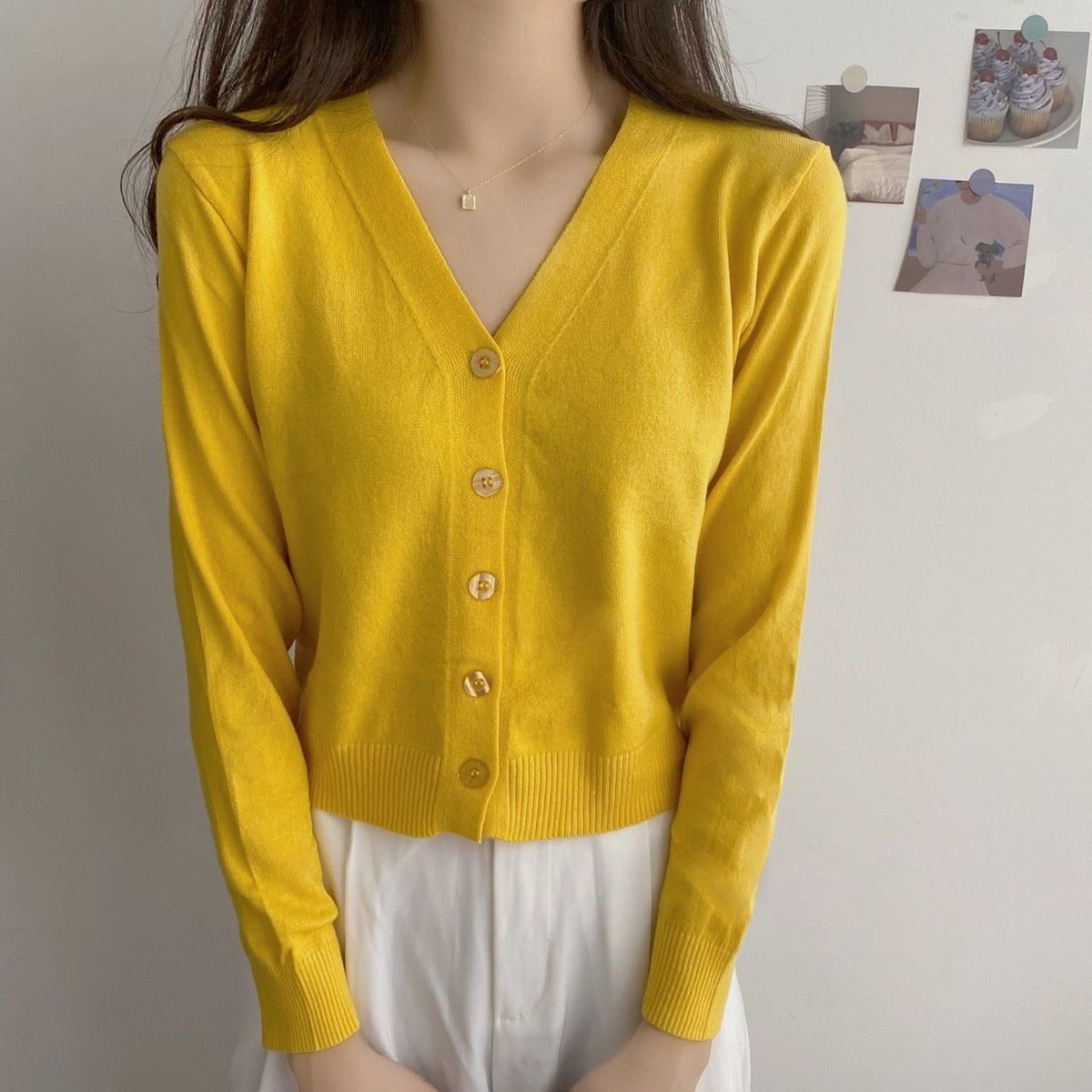 Southeast Asia 2022 New Women's Long-sleeved Sweater All-match Short V-neck Cardigan Coat Women's Sweater Women's Top_voghion.com