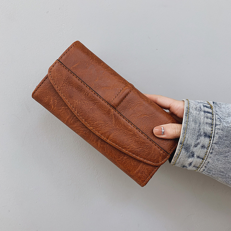 Wholesale 2024 New Wallet Women's Long Clutch Retro Oil Wax Leather Clip Large Capacity Multifunctional Women's Wallet Trendy