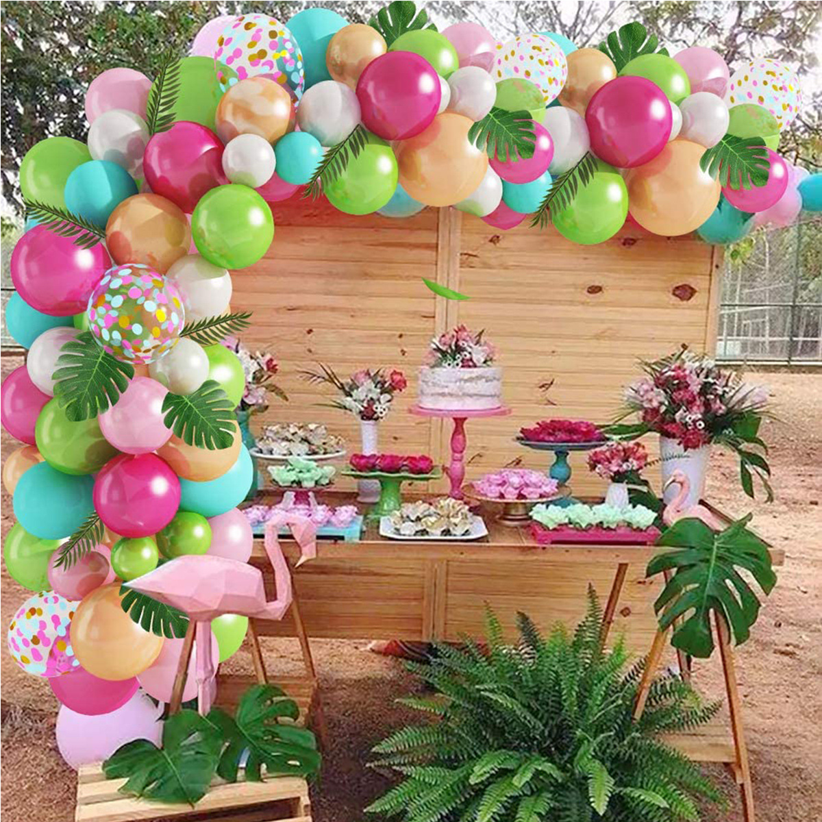 跨境新品熱帶夏威夷火烈鳥主題氣球鏈套裝生日派對婚慶布置裝飾品