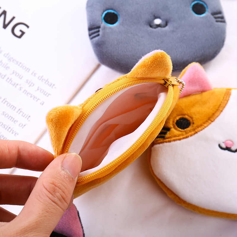 Creative Cute Cartoon Japanese and Korean Style Student Women's Zipper Mini Key Coin Storage Japanese Cute Cat Coin Purse