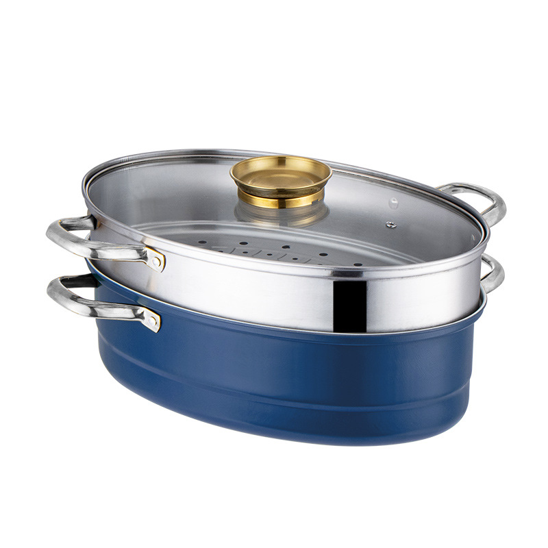 Stainless Steel Fish Steaming Pot Household Oval Large Size Steamer Non-stick Multifunctional Grilled Fish Steaming Fish Artifact Gas Induction Cooker