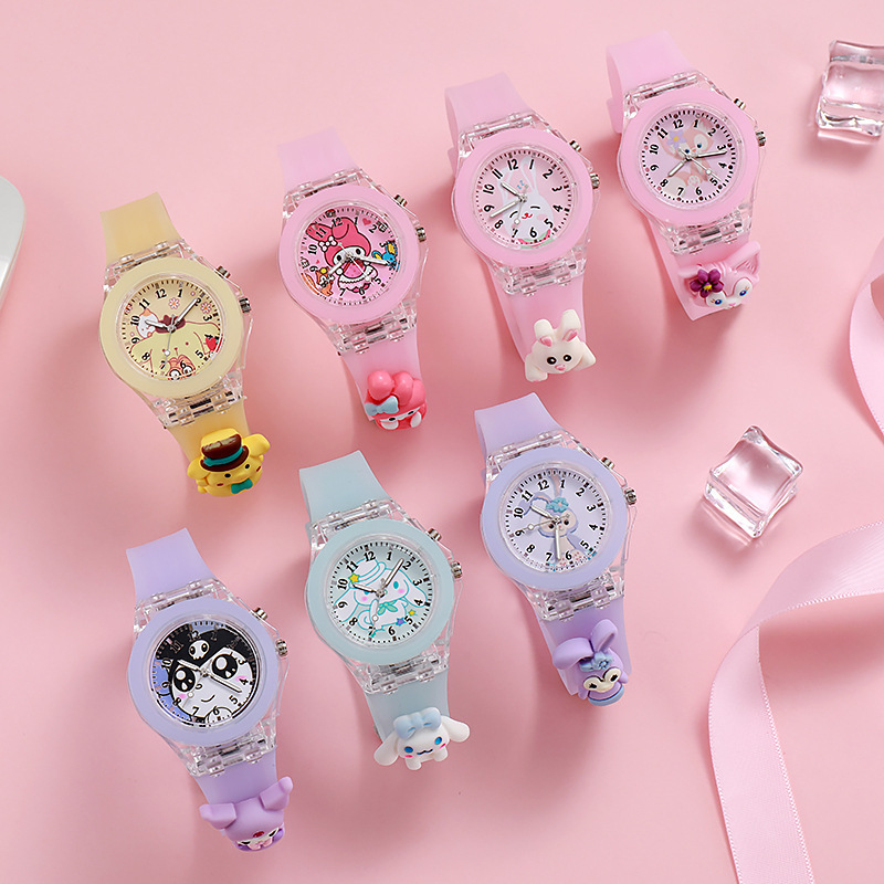 Wholesale primary school children's watch new cartoon colorful flashing light luminous watch doll silicone electronic watch