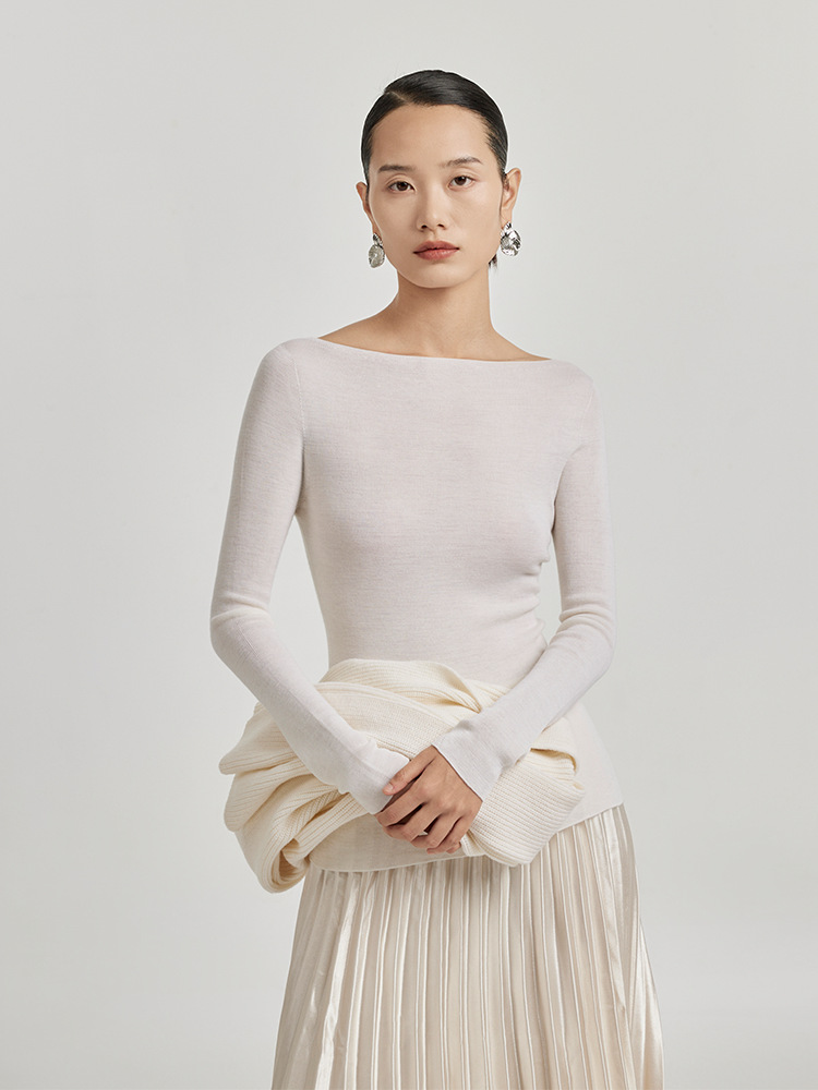 Women's New Arrival off-Shoulder Yarn Seamless Wool Sweater Inner Slim-Fit Sweater Pullover Long-Sleeved Sweater