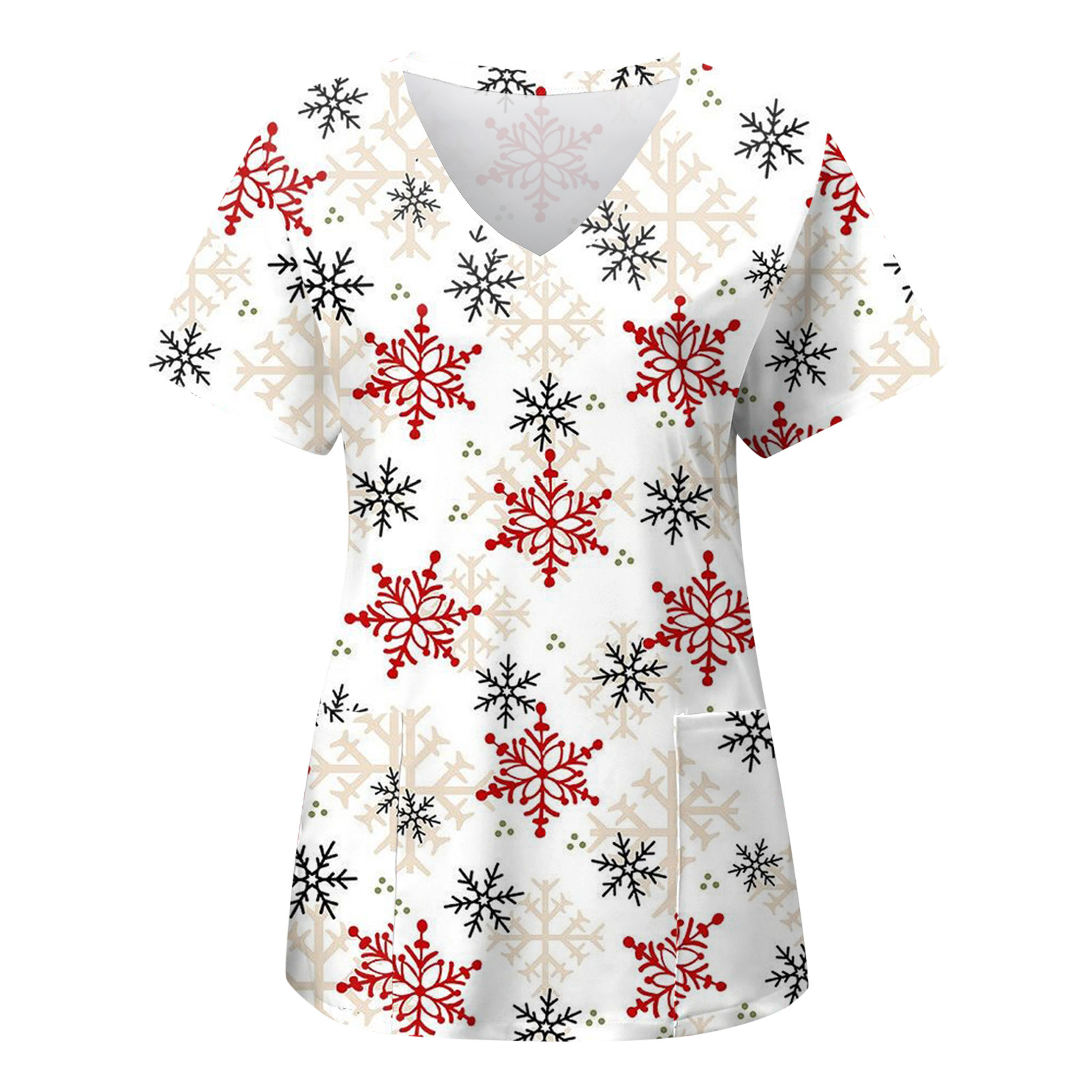 2023 Independent station Foreign trade autumn and winter New Christmas digital 3D printing V-neck pocket short sleeve t-shirt women's protective clothing