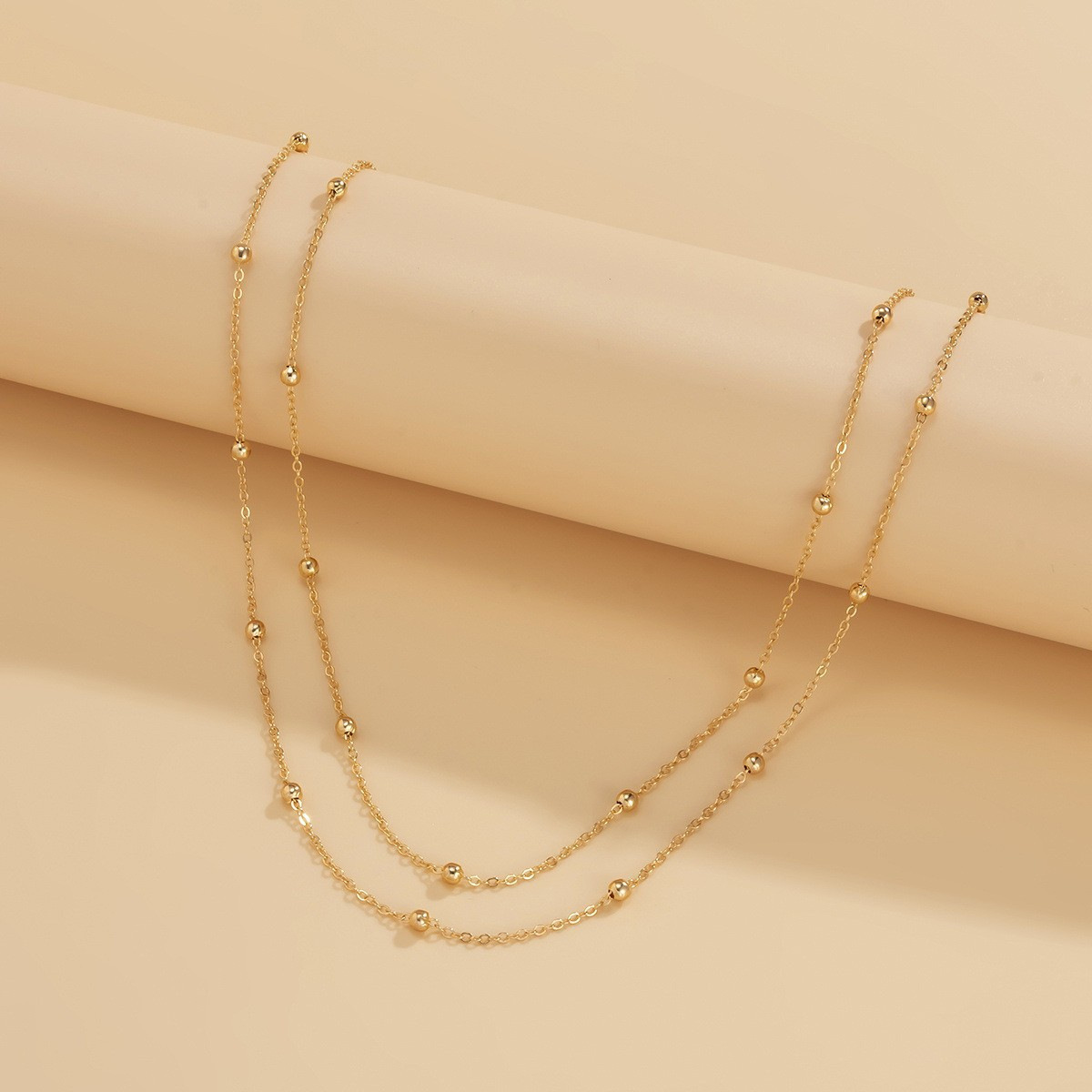 European and American Cross-border Jewelry Fashion Long Metal Ballball Chain Necklace Women's Double Layered Wear All-match Woolen Chain Necklace
