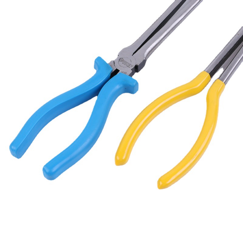 Extended bent-nose pliers with sharp mouth pliers multi-specification bent-nose pliers with plastic handle pointed-nose pliers bent-mouth garbage pliers wholesale
